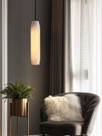 Alabaster Flute Pendant Light Brass Natural Stone E12 Dining Room Bedroom Hallway — 2.8 x 15 Inch