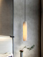 Alabaster Flute Pendant Light Brass Natural Stone E12 Dining Room Bedroom Hallway — 2.8 x 15 Inch