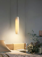 Alabaster Flute Pendant Light Brass Natural Stone E12 Dining Room Bedroom Hallway — 2.8 x 15 Inch
