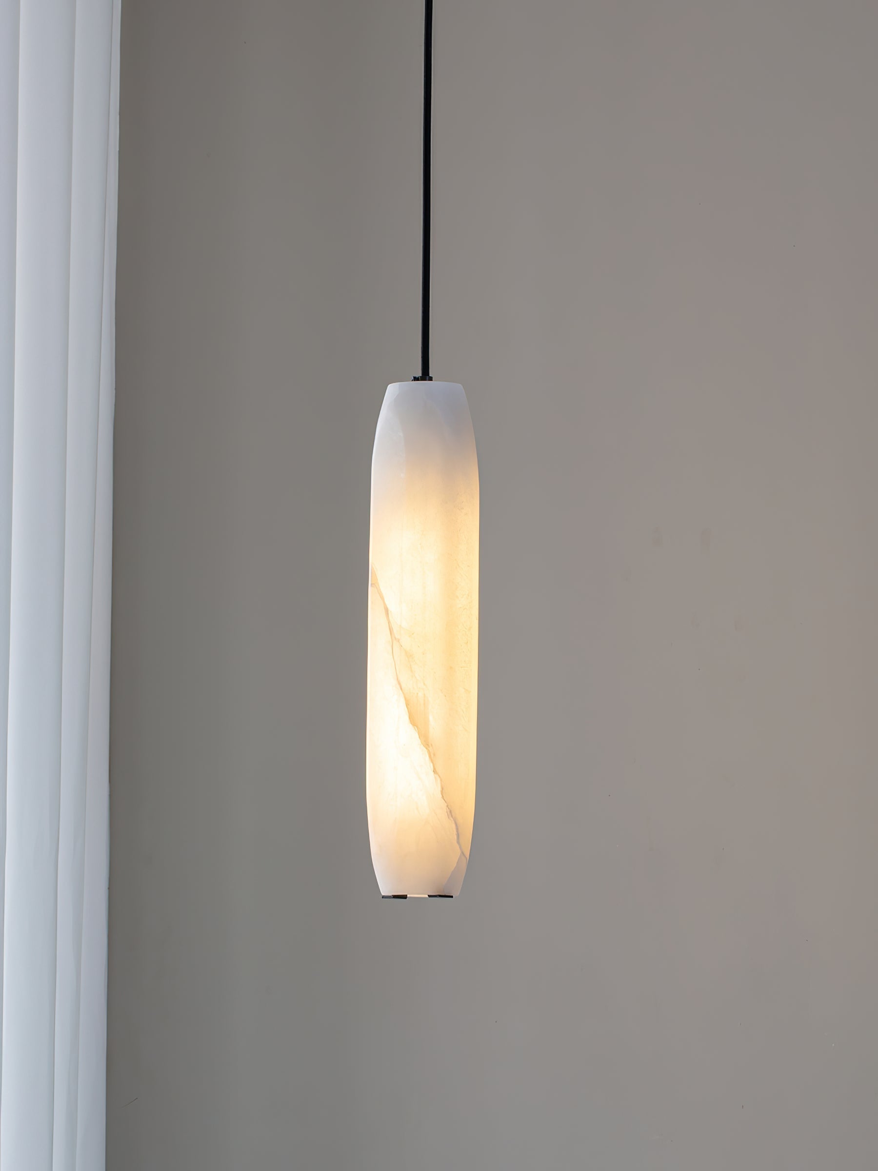 Alabaster Flute Pendant Light Brass Natural Stone E12 Dining Room Bedroom Hallway — 2.8 x 15 Inch