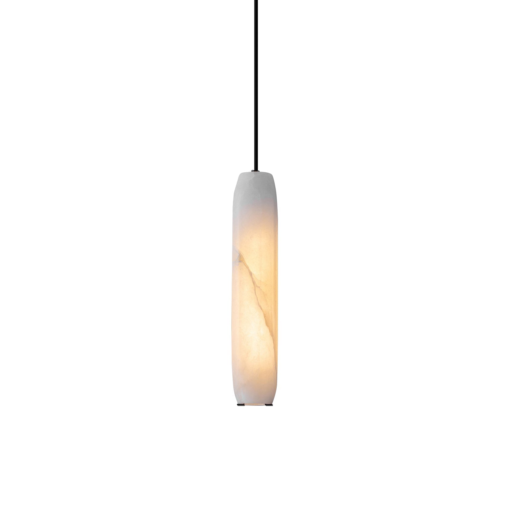 Alabaster Flute Pendant Light Brass Natural Stone E12 Dining Room Bedroom Hallway — 2.8 x 15 Inch