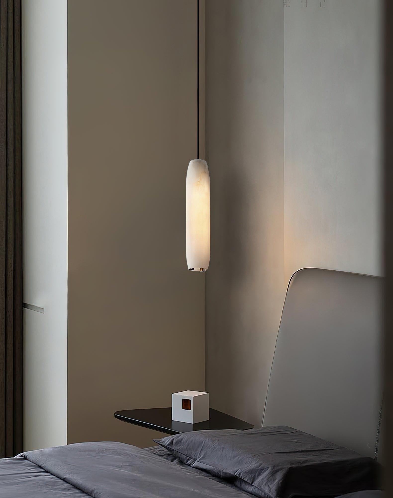 Alabaster Flute Pendant Light Brass Natural Stone E12 Dining Room Bedroom Hallway — 2.8 x 15 Inch