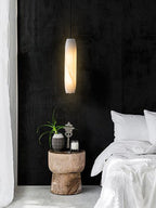 Alabaster Flute Pendant Light Brass Natural Stone E12 Dining Room Bedroom Hallway — 2.8 x 15 Inch