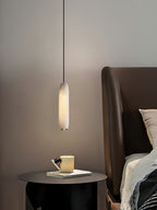 Alabaster Flute Pendant Light Brass Natural Stone E12 Dining Room Bedroom Hallway — 2.8 x 15 Inch