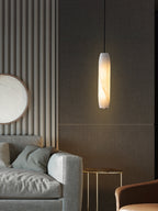 Alabaster Flute Pendant Light Brass Natural Stone E12 Dining Room Bedroom Hallway — 2.8 x 15 Inch