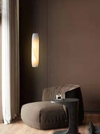 Alabaster Flute Pendant Light Brass Natural Stone E12 Dining Room Bedroom Hallway — 2.8 x 15 Inch