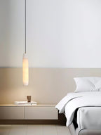 Alabaster Flute Pendant Light Brass Natural Stone E12 Dining Room Bedroom Hallway — 2.8 x 15 Inch