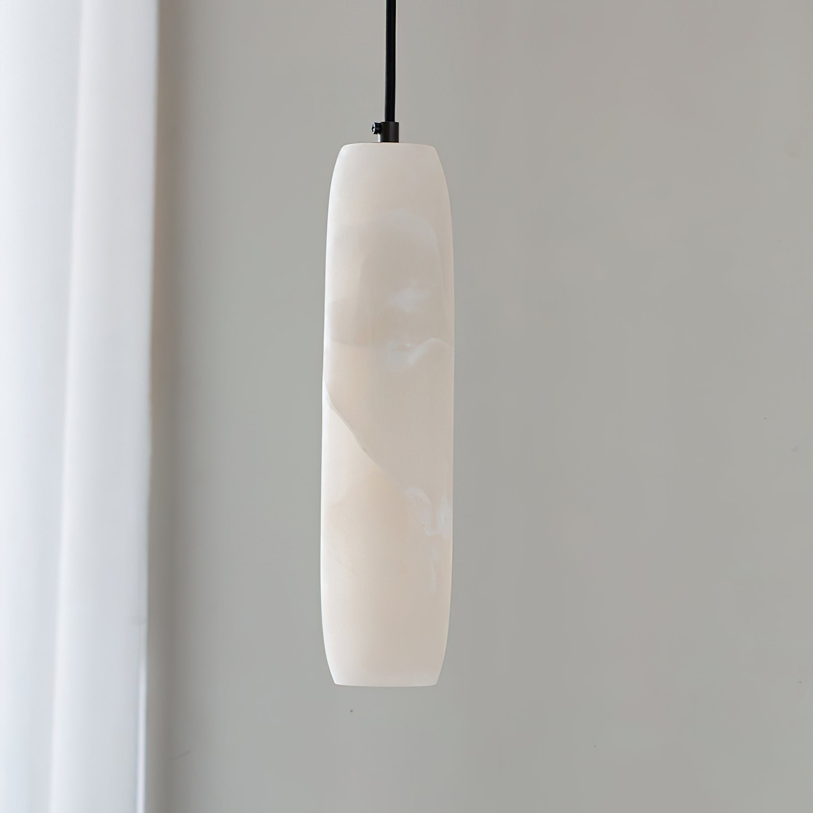 Alabaster Flute Pendant Light Brass Natural Stone E12 Dining Room Bedroom Hallway — 2.8 x 15 Inch