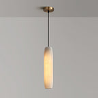 Alabaster Flute Pendant Light Brass Natural Stone E12 Dining Room Bedroom Hallway — 2.8 x 15 Inch