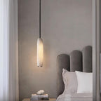 Alabaster Flute Pendant Light Brass Natural Stone E12 Dining Room Bedroom Hallway — 2.8 x 15 Inch