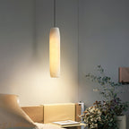Alabaster Flute Pendant Light Brass Natural Stone E12 Dining Room Bedroom Hallway — 2.8 x 15 Inch