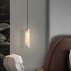 Alabaster Flute Pendant Light Brass Natural Stone E12 Dining Room Bedroom Hallway — 2.8 x 15 Inch