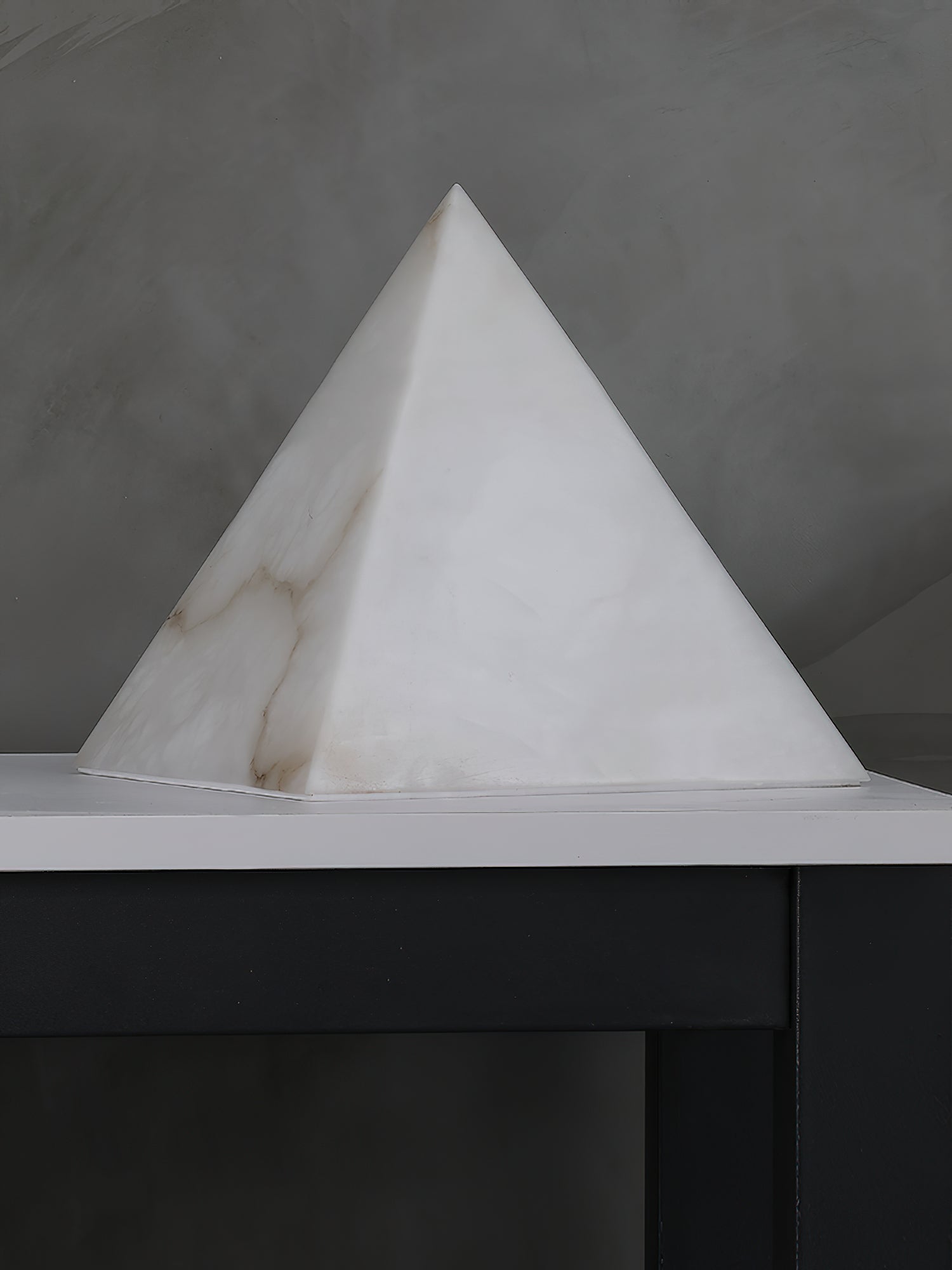 Alabaster Pyramid Table Lamp Natural Stone LED Geometric Bedside Living Room — 3 Finish Options