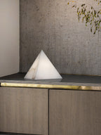 Alabaster Pyramid Table Lamp Natural Stone LED Geometric Bedside Living Room — 3 Finish Options