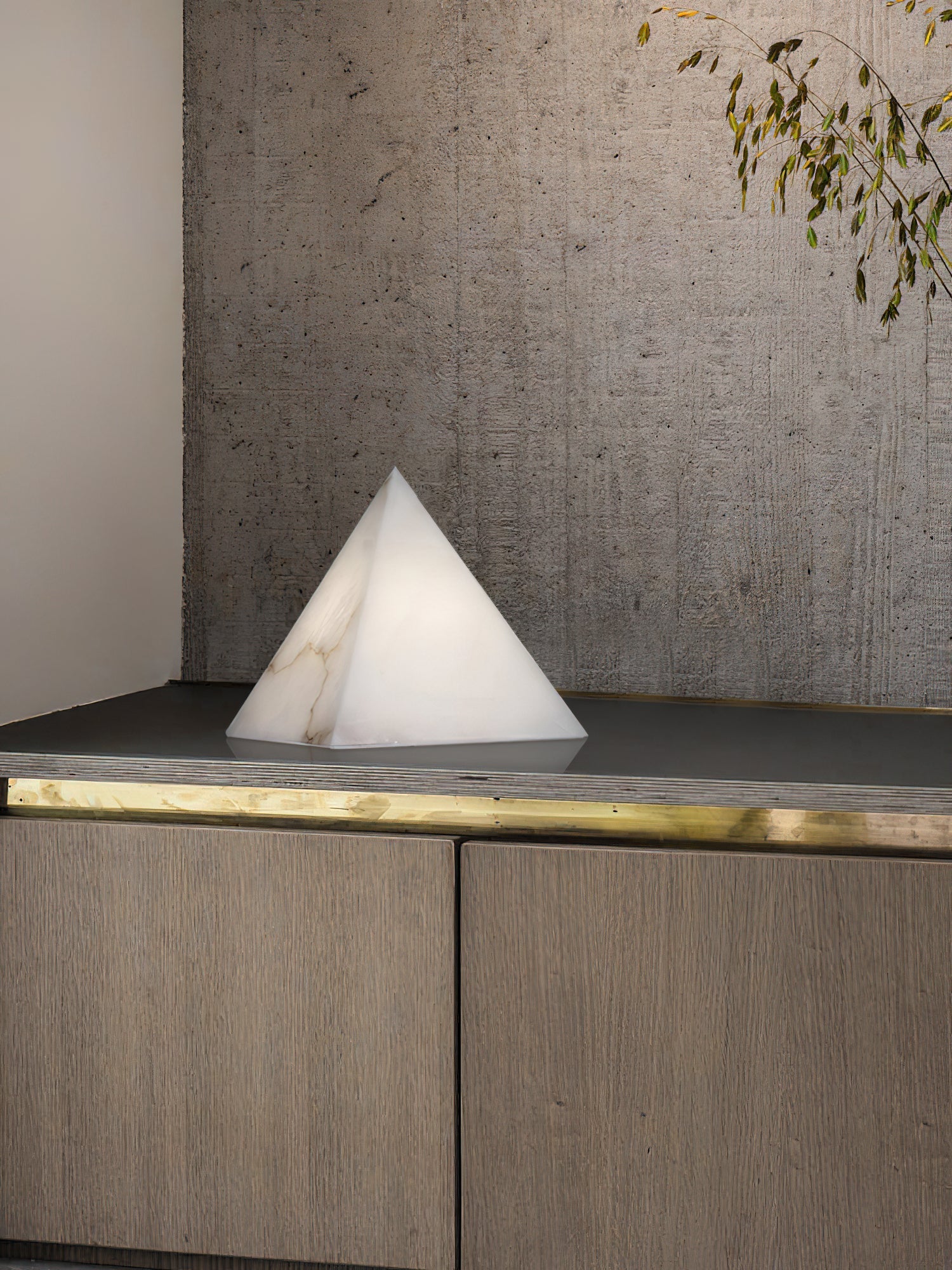 Alabaster Pyramid Table Lamp Natural Stone LED Geometric Bedside Living Room — 3 Finish Options