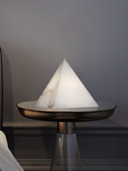 Alabaster Pyramid Table Lamp Natural Stone LED Geometric Bedside Living Room — 3 Finish Options