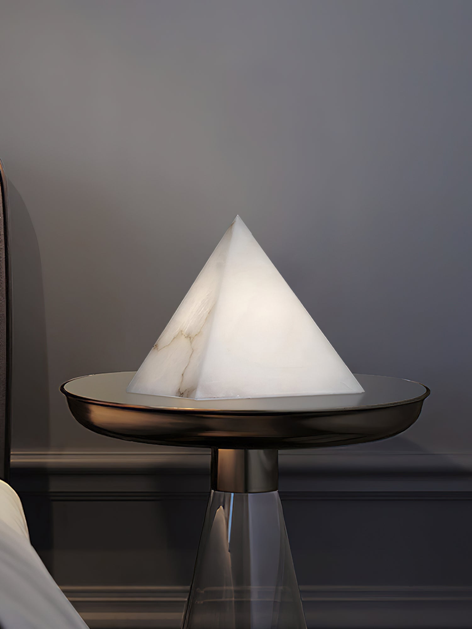 Alabaster Pyramid Table Lamp Natural Stone LED Geometric Bedside Living Room — 3 Finish Options