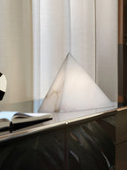 Alabaster Pyramid Table Lamp Natural Stone LED Geometric Bedside Living Room — 3 Finish Options