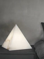 Alabaster Pyramid Table Lamp Natural Stone LED Geometric Bedside Living Room — 3 Finish Options