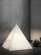 Alabaster Pyramid Table Lamp Natural Stone LED Geometric Bedside Living Room — 3 Finish Options