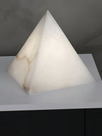 Alabaster Pyramid Table Lamp Natural Stone LED Geometric Bedside Living Room — 3 Finish Options