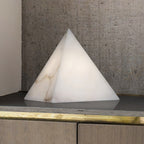 Alabaster Pyramid Table Lamp Natural Stone LED Geometric Bedside Living Room — 3 Finish Options