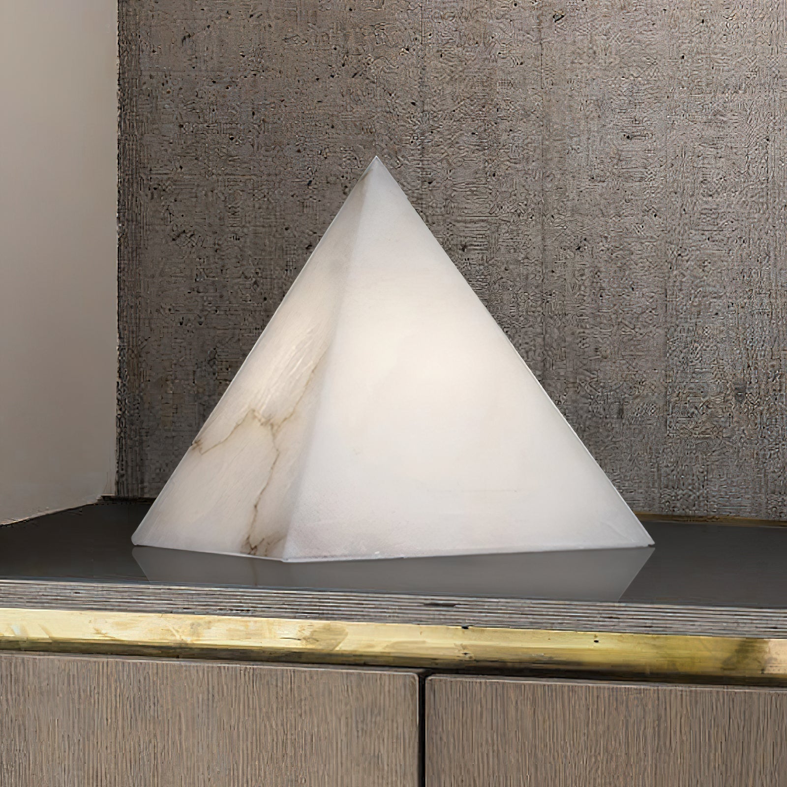 Alabaster Pyramid Table Lamp Natural Stone LED Geometric Bedside Living Room — 3 Finish Options