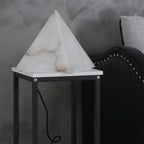 Alabaster Pyramid Table Lamp Natural Stone LED Geometric Bedside Living Room — 3 Finish Options