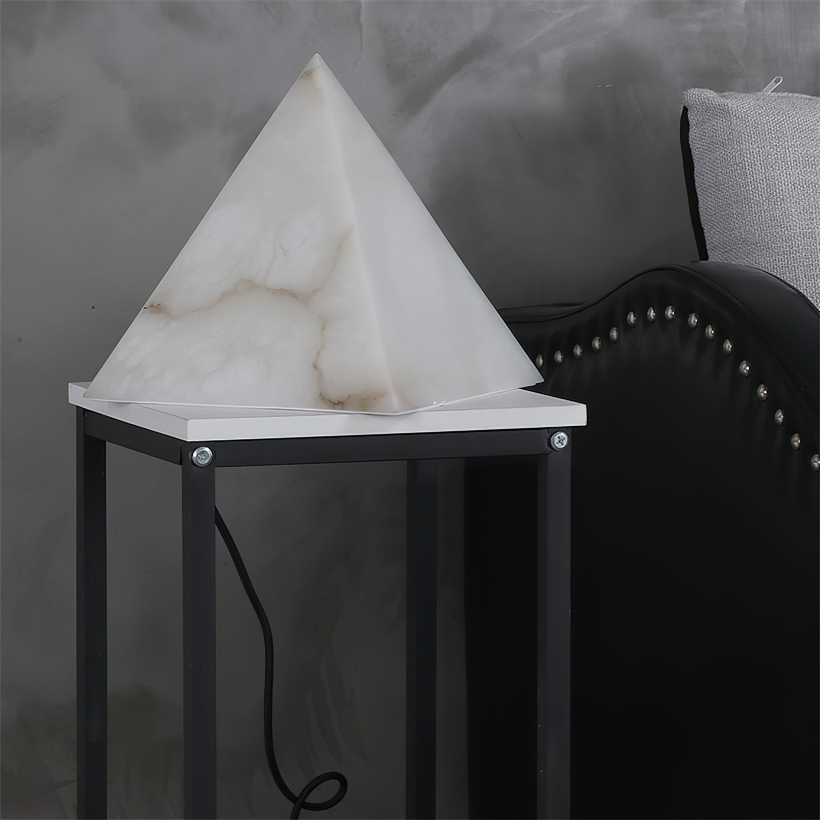 Alabaster Pyramid Table Lamp Natural Stone LED Geometric Bedside Living Room — 3 Finish Options