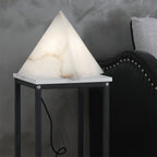 Alabaster Pyramid Table Lamp Natural Stone LED Geometric Bedside Living Room — 3 Finish Options