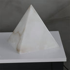 Alabaster Pyramid Table Lamp Natural Stone LED Geometric Bedside Living Room — 3 Finish Options