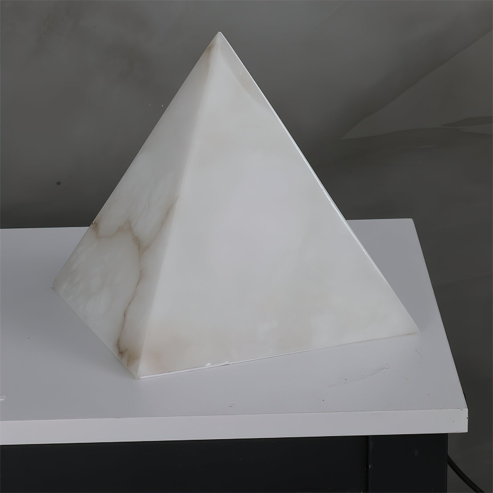 Alabaster Pyramid Table Lamp Natural Stone LED Geometric Bedside Living Room — 3 Finish Options