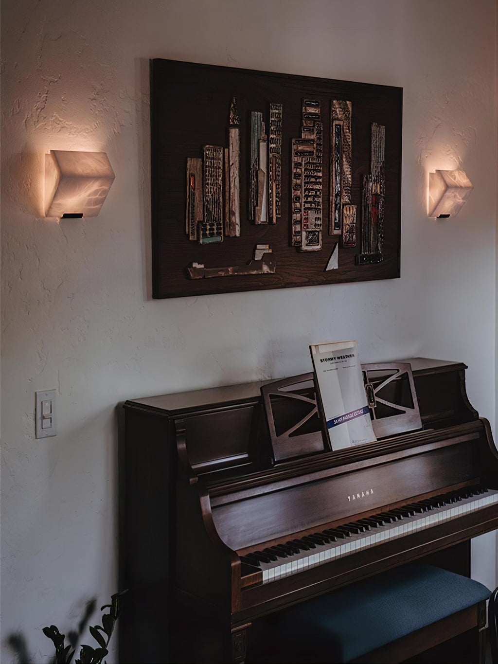 Sculptural Alabaster Cube Wall Lamp