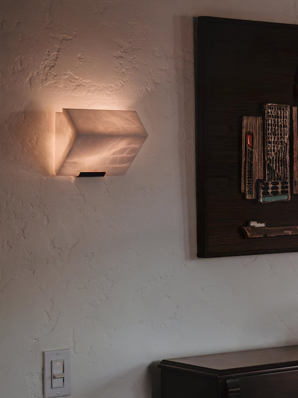 Sculptural Alabaster Cube Wall Lamp