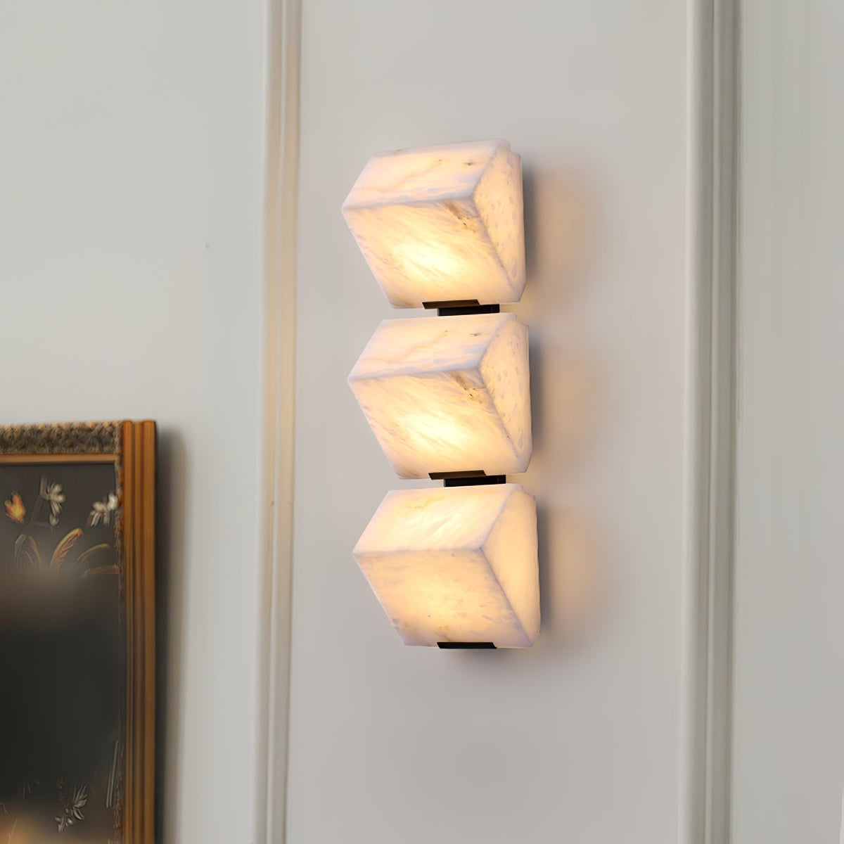 Sculptural Alabaster Cube Wall Lamp