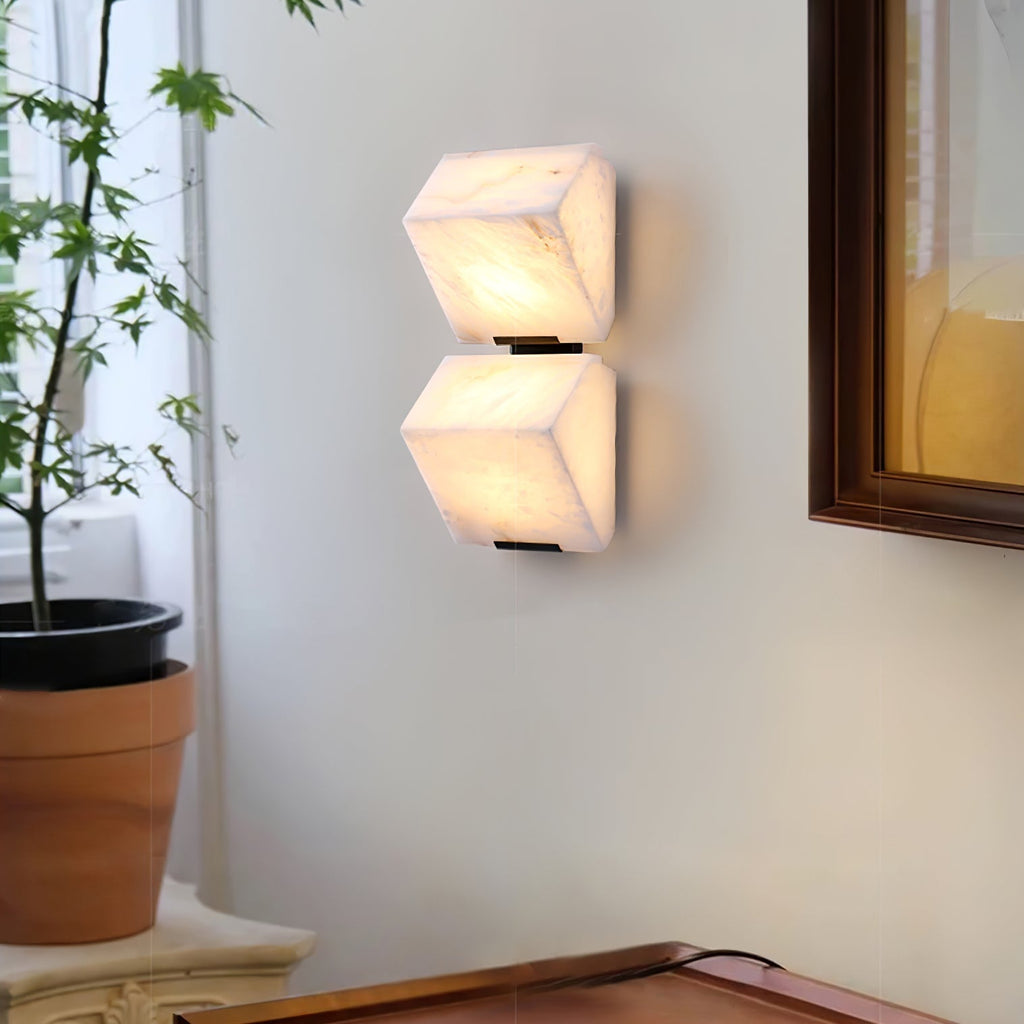 Sculptural Alabaster Cube Wall Lamp