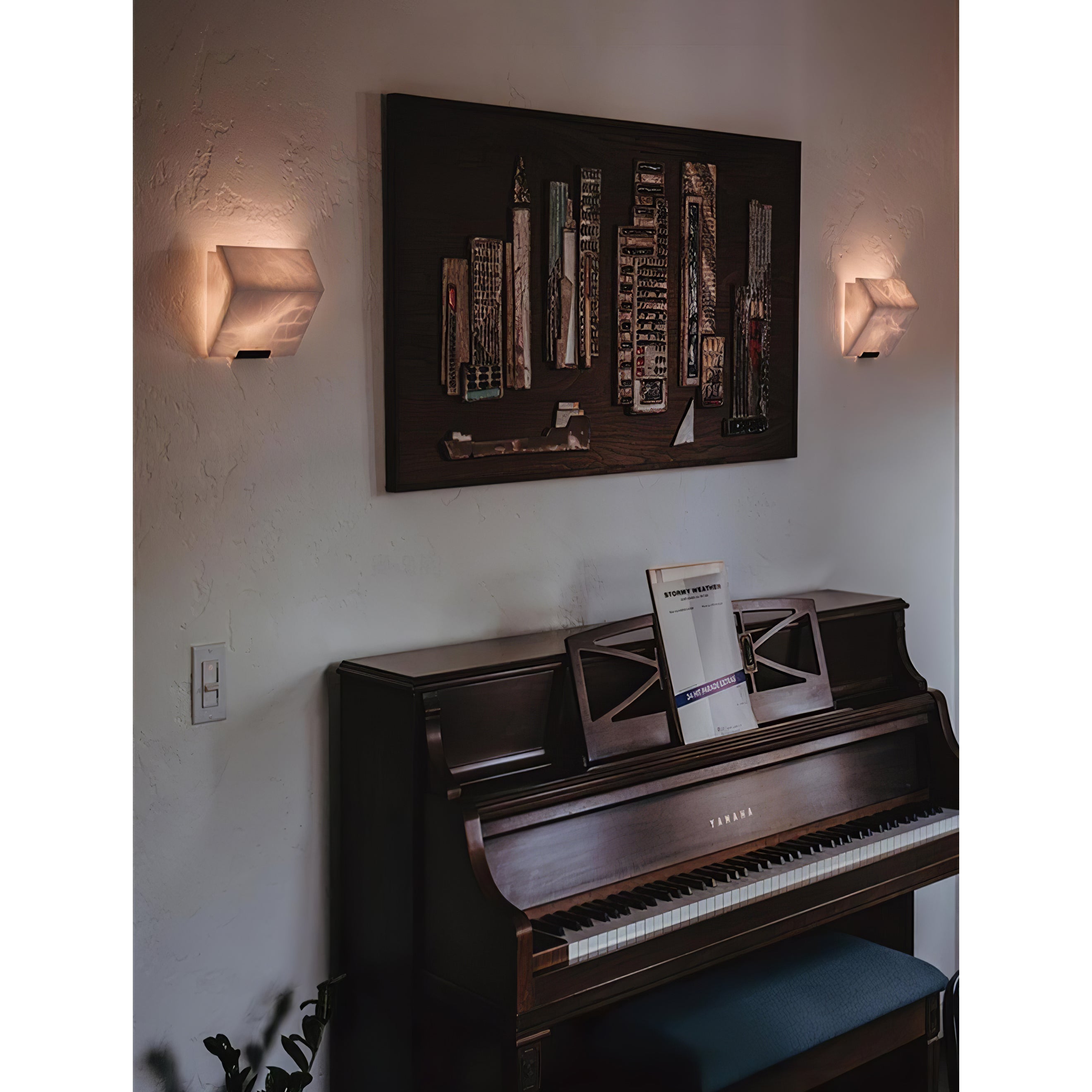 Alabaster Staircase Wall Lamp Natural Stone LED Warm White Vertical Stairwell Living Room — 3 Sizes
