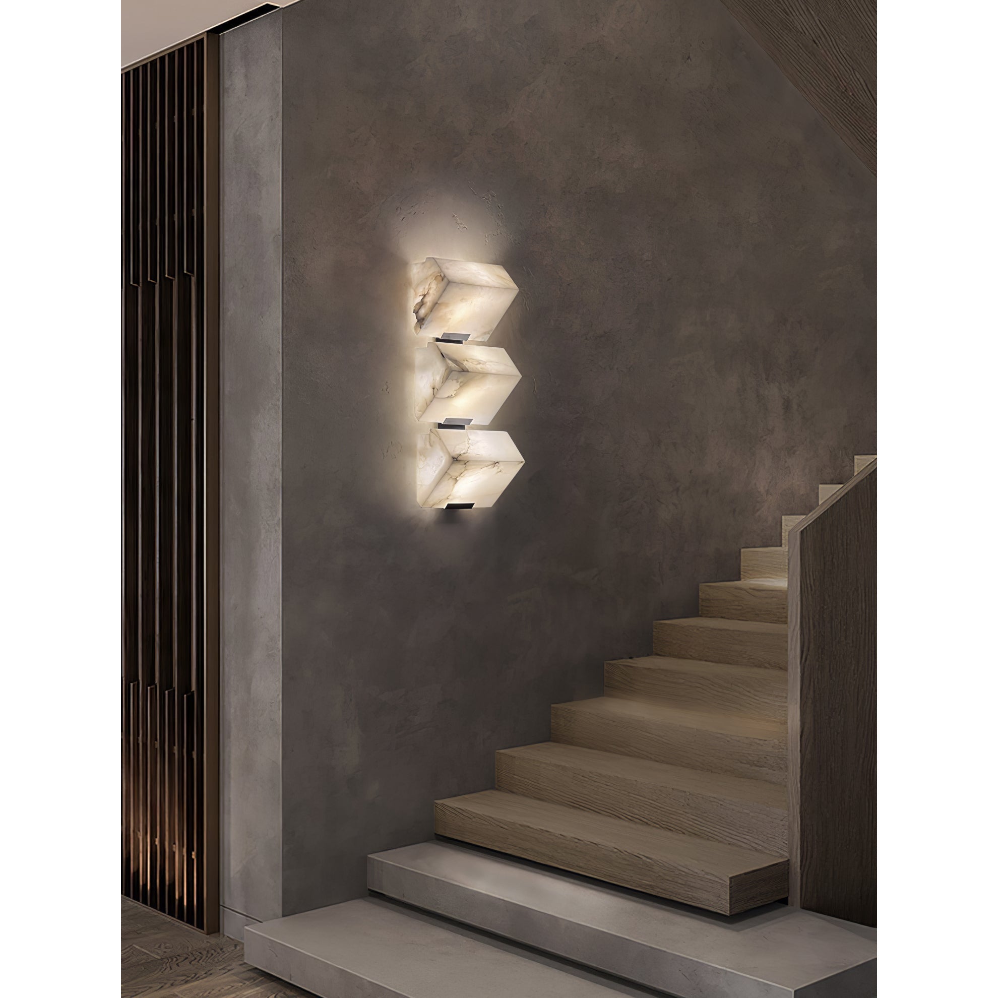 Alabaster Staircase Wall Lamp Natural Stone LED Warm White Vertical Stairwell Living Room — 3 Sizes
