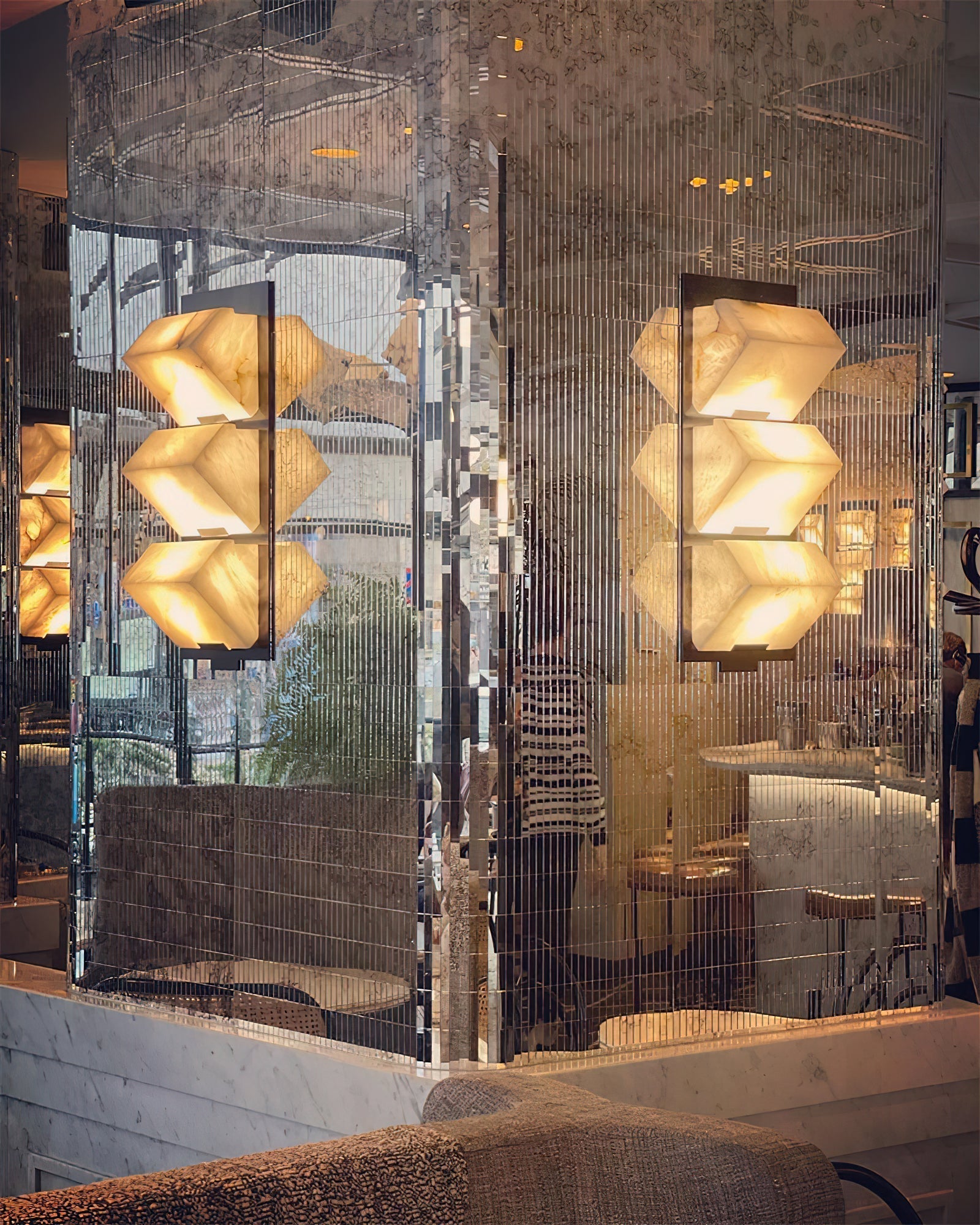 Alabaster Staircase Wall Lamp Natural Stone LED Warm White Vertical Stairwell Living Room — 3 Sizes