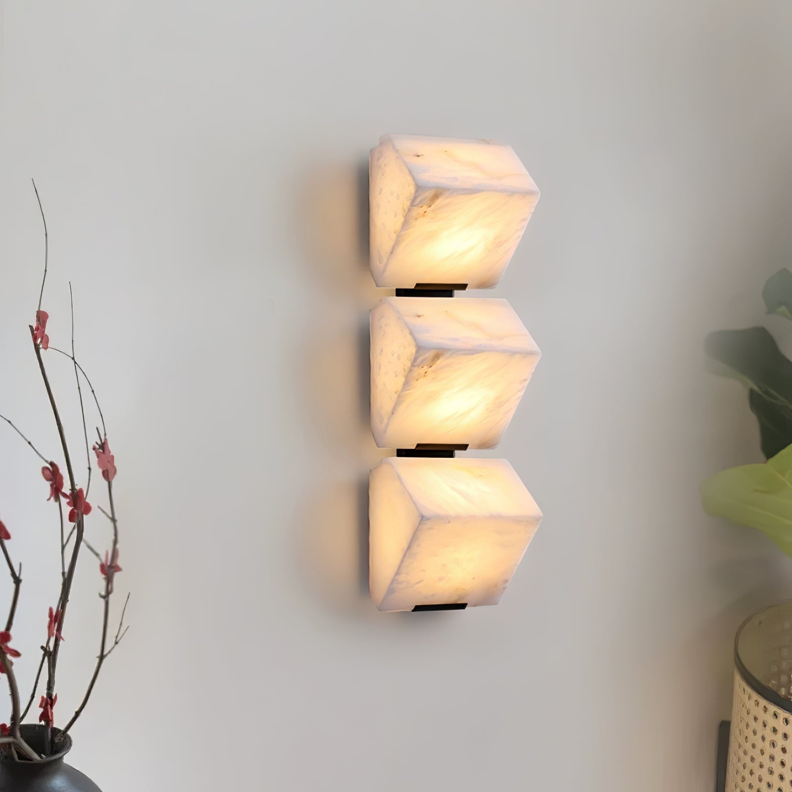 Alabaster Staircase Wall Lamp Natural Stone LED Warm White Vertical Stairwell Living Room — 3 Sizes