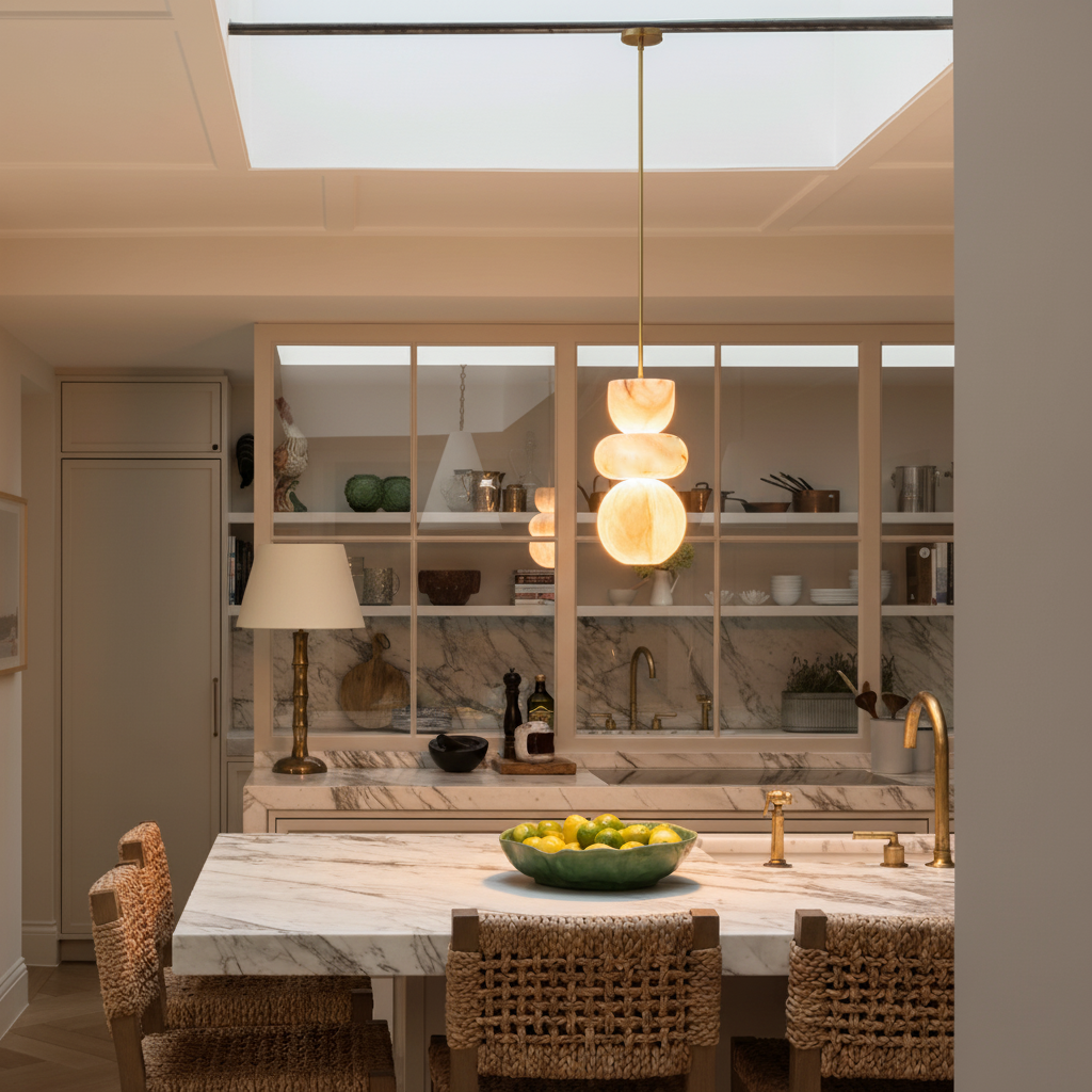 Alabaster Totem Pendant Lamp Stacked Natural Stone LED Warm White Dining Room Bedroom — 5 Configurations