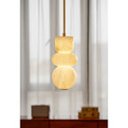 Alabaster Totem Pendant Lamp Stacked Natural Stone LED Warm White Dining Room Bedroom — 5 Configurations