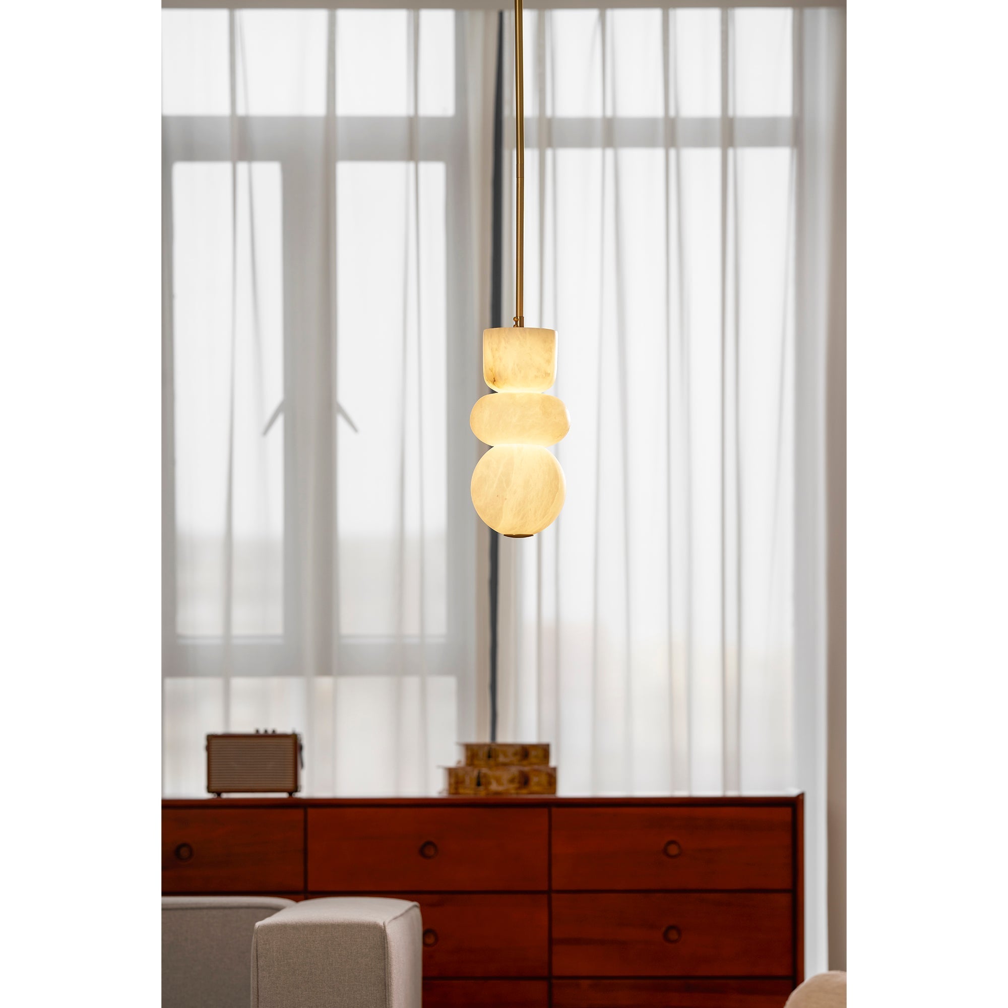 Alabaster Totem Pendant Lamp Stacked Natural Stone LED Warm White Dining Room Bedroom — 5 Configurations