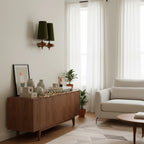 Hour Rho Wall Lamp Fabric Shade Modern Bedroom Living Room — Walnut White Green Red 1 to 2 Heads