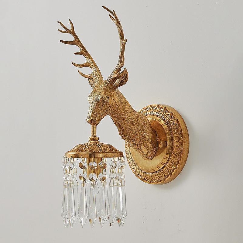 Antler Crystal Wall Lamp Branching Metal LED Warm White Bedroom Living Room — Gold Black