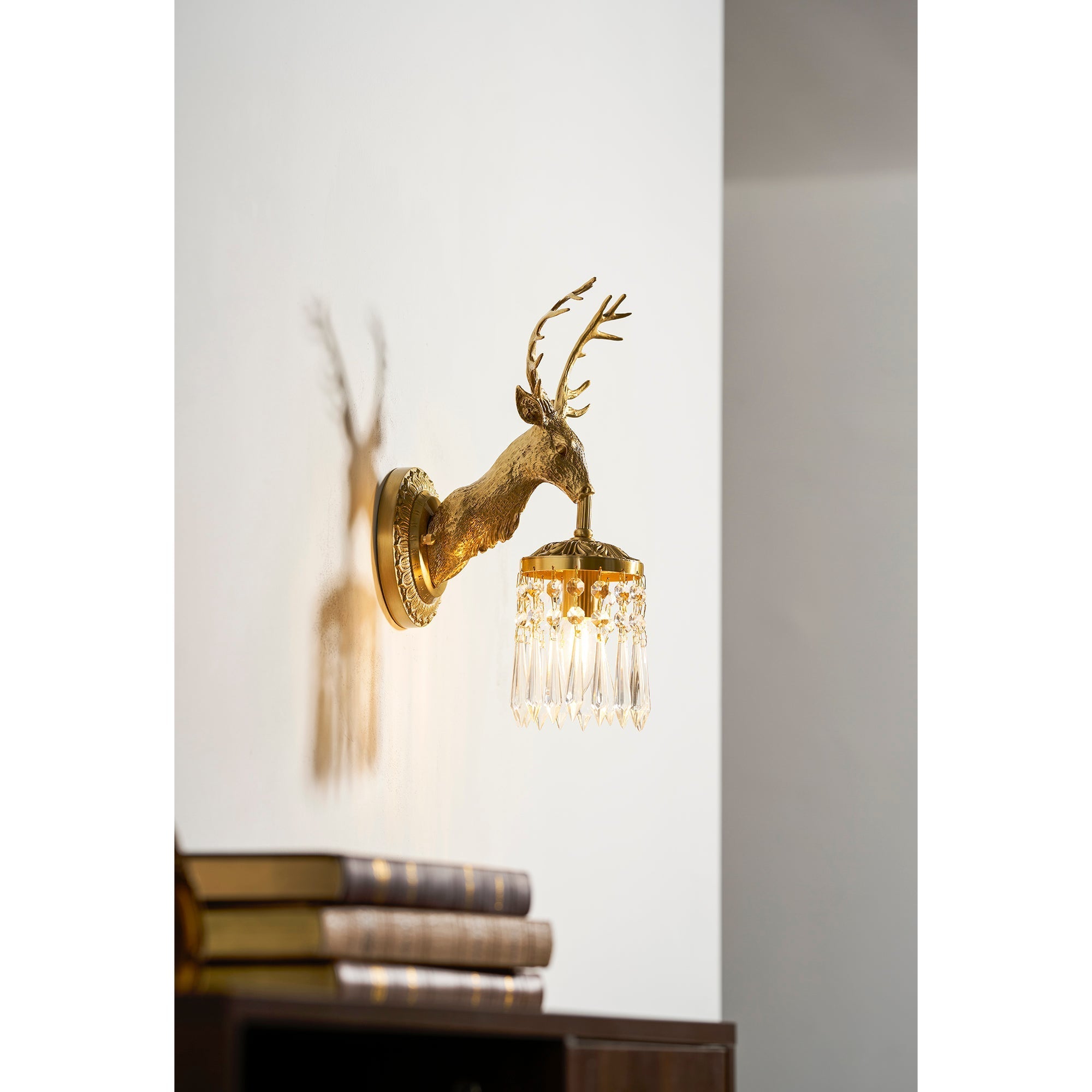 Antler Crystal Wall Lamp Branching Metal LED Warm White Bedroom Living Room — Gold Black