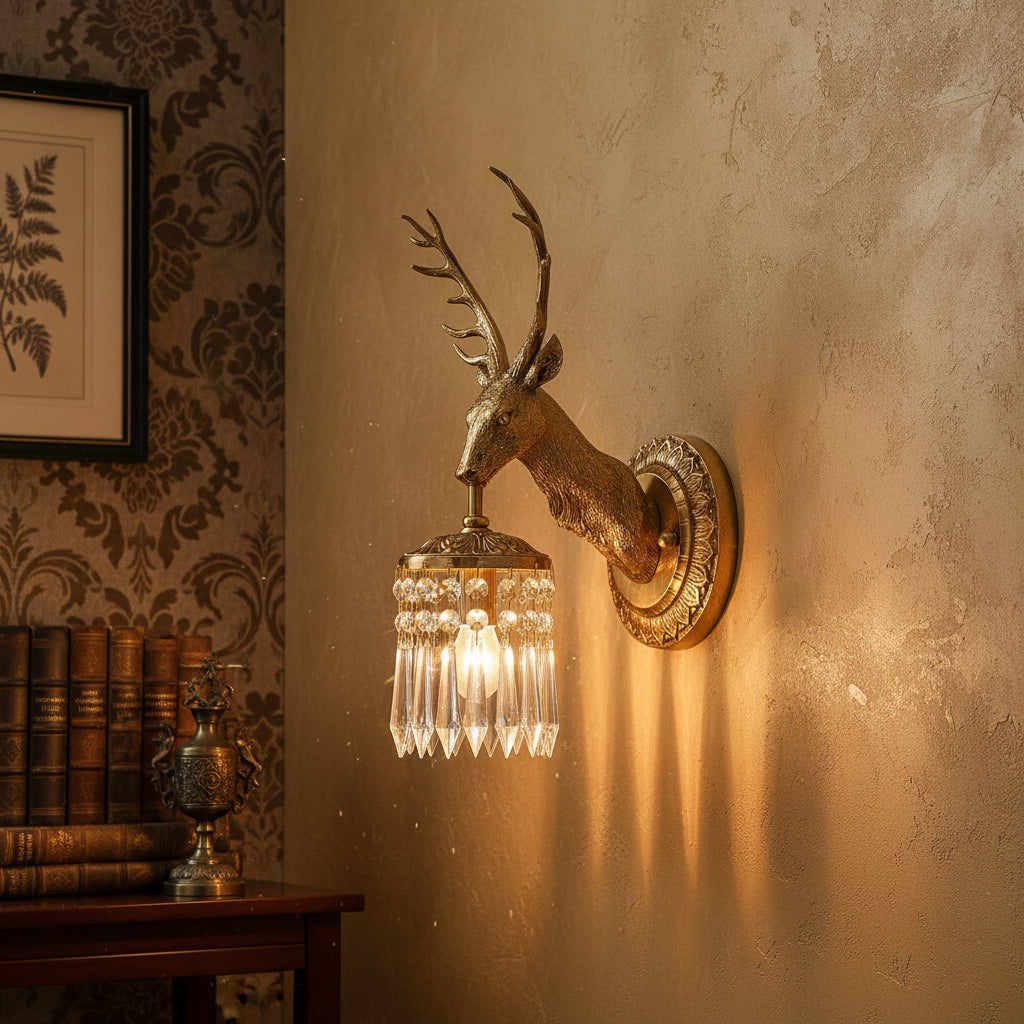 Antler Crystal Wall Lamp Branching Metal LED Warm White Bedroom Living Room — Gold Black