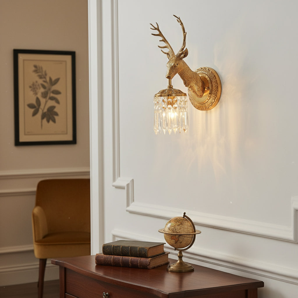 Antler Crystal Wall Lamp Branching Metal LED Warm White Bedroom Living Room — Gold Black