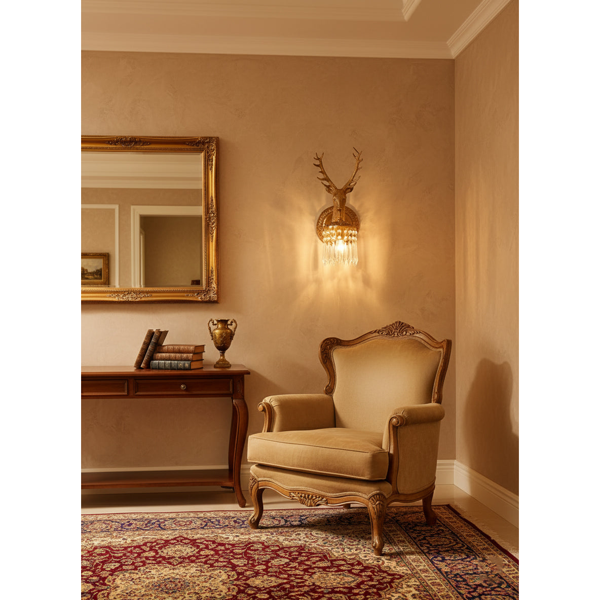 Antler Crystal Wall Lamp Branching Metal LED Warm White Bedroom Living Room — Gold Black