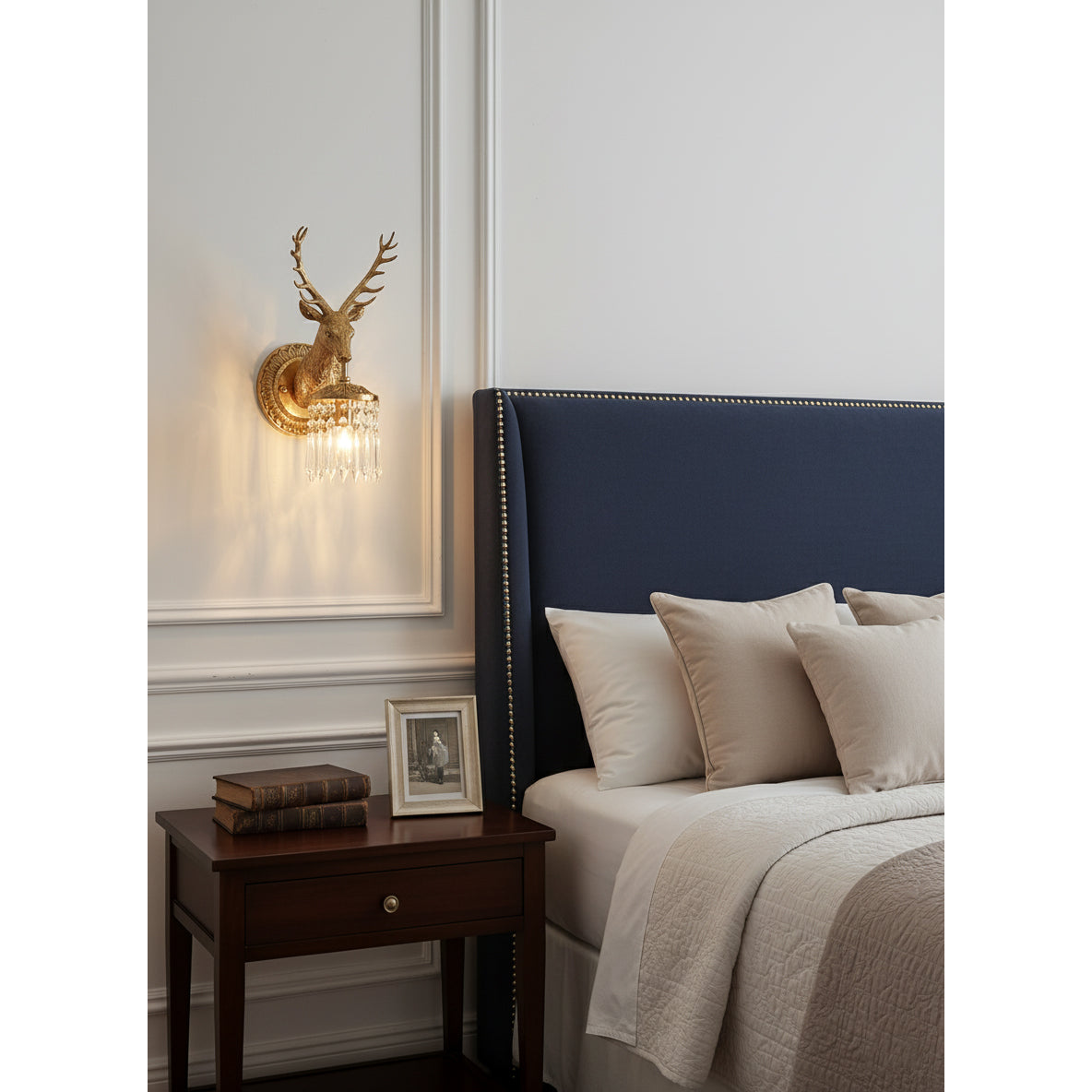 Antler Crystal Wall Lamp Branching Metal LED Warm White Bedroom Living Room — Gold Black